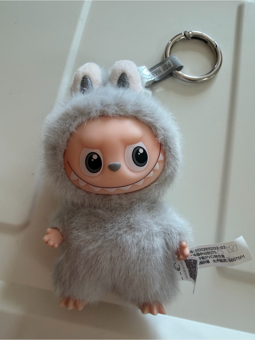 Labubu-Furry Gray Monster Keychain Plush - Cute Plush Doll Accessory